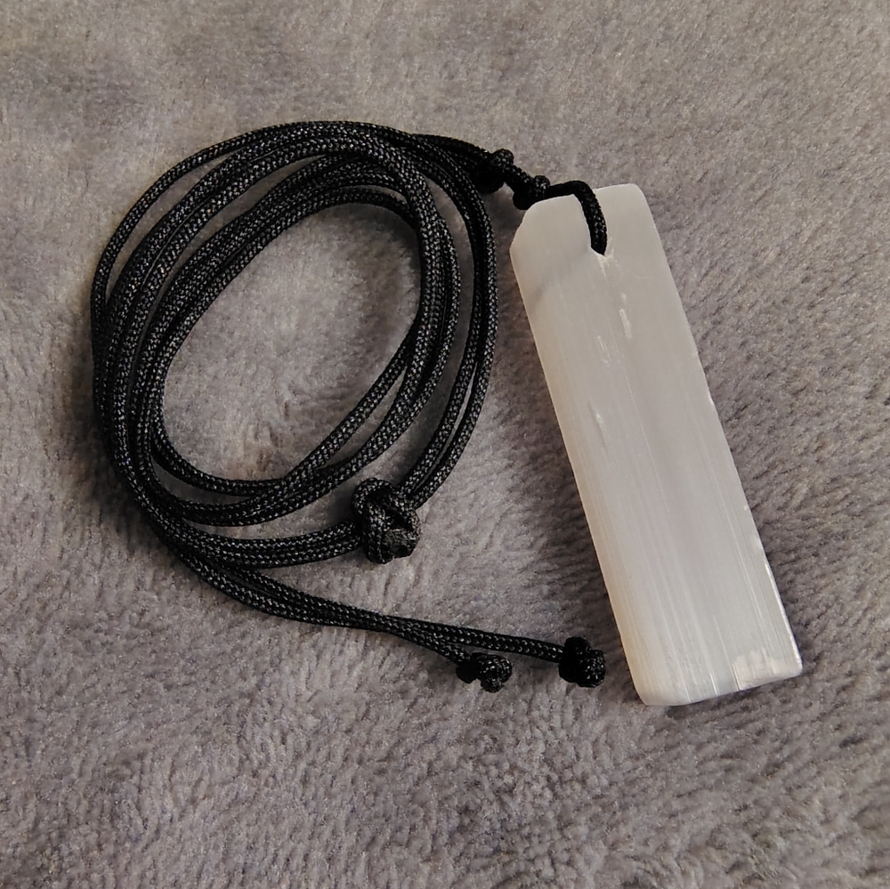 Selenite Wand Crystal Pendant Cord Necklace
